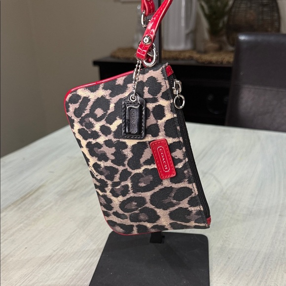 Coach Leopard Print Wristlet with Red Accents - Picture 1 of 9